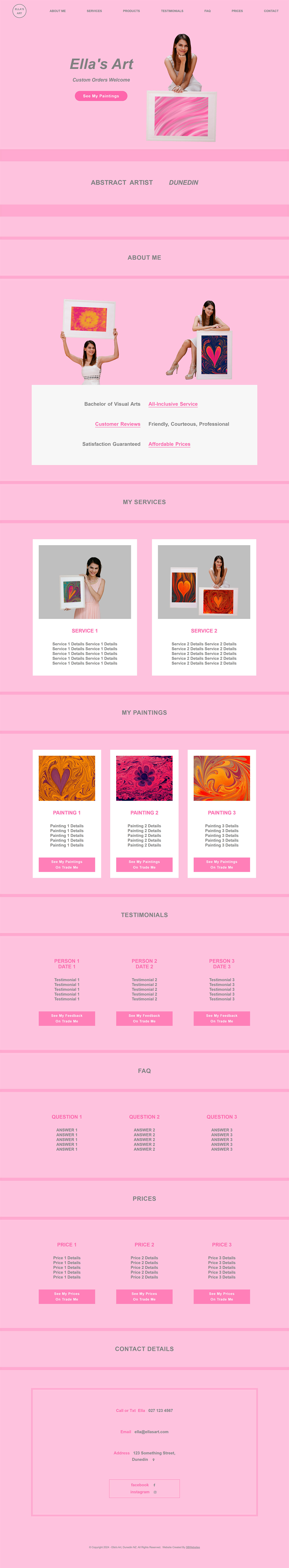 Website Design Example showing an Artist Business viewed on a laptop