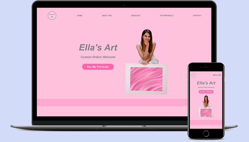 Website Design Example showing an Artist Business on a laptop and mobile phone