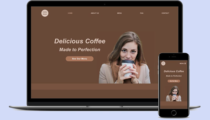 Website Design Example showing a Coffee Business on a laptop and mobile phone