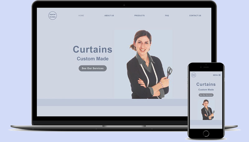 Website Design Example showing a Curtains Business on a laptop and mobile phone
