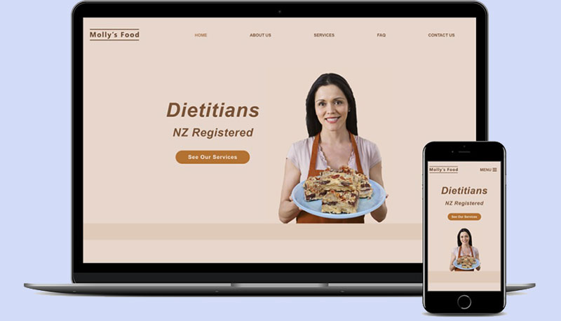 Website Design Example showing a Dietitian Business on a laptop and mobile phone