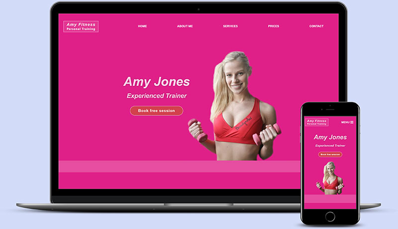 Website Design Example showing a Personal Trainer Business on a laptop and mobile phone