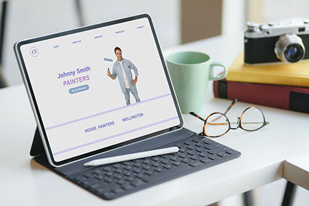 Website Design viewed on an iPad Pro with a keyboard