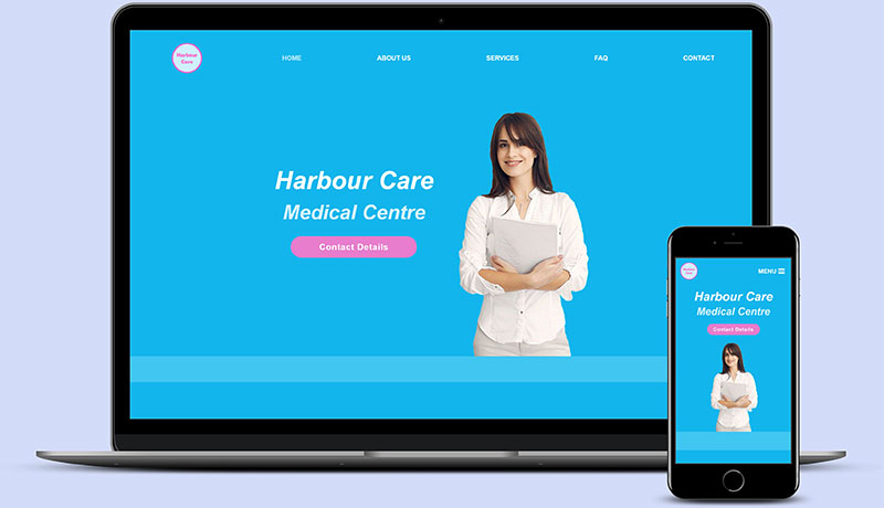 Website Design Example showing a Medical Centre Business on a laptop and mobile phone