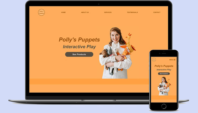 Website Design Example showing a Puppet Business on a laptop and mobile phone
